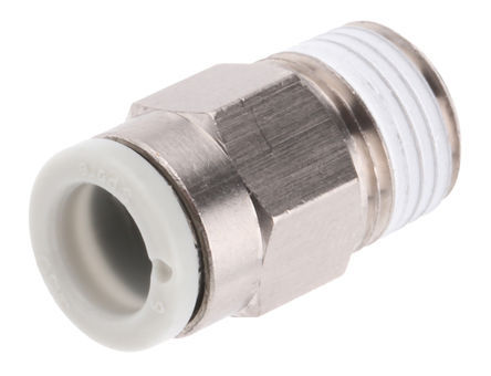 Conexión Rápida Recto Macho 6mm O.D. a 1/4" PT (Latón + Niquelado Electrolítico) c/Sellante de Teflón