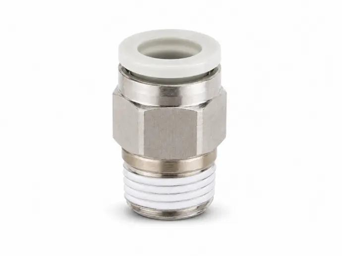 Conexión Rápida Recto Macho 8mm (5/16") O.D. a 1/8" PT (Latón + Niquelado Electrolítico) c/Sellante de Teflón