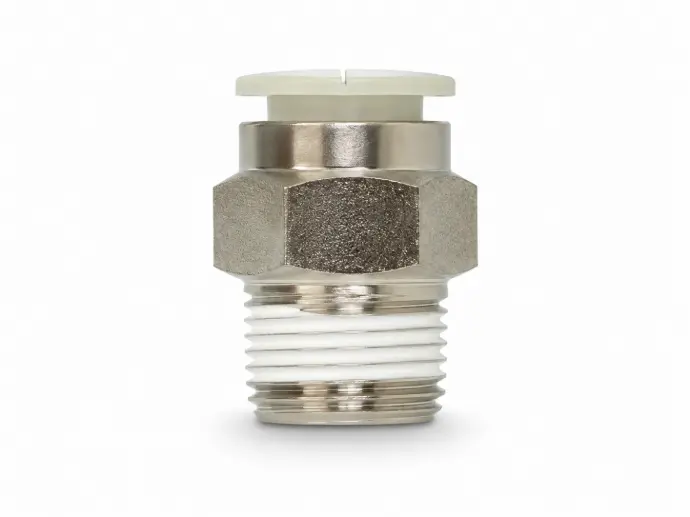 Conexión Rápida Recto Macho 12mm O.D. a 3/8" PT (Latón + Niquelado Electrolítico)