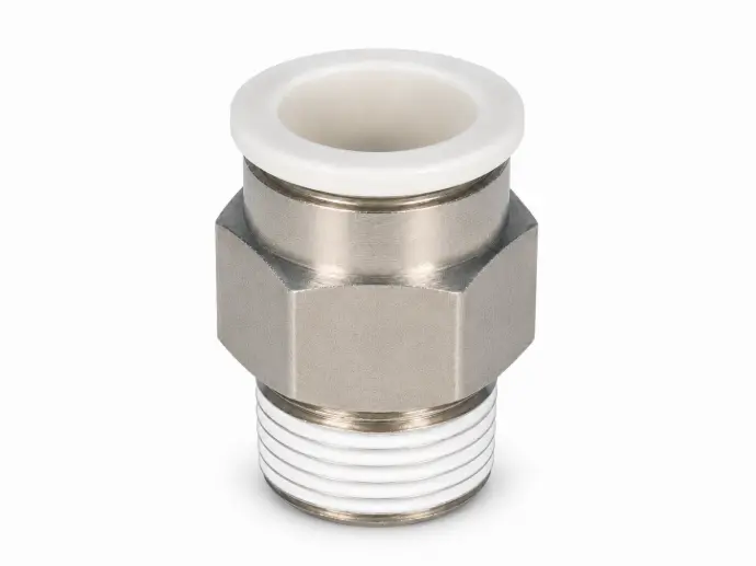 Conexión Rápida Recto Macho 16mm O.D. a 3/8" PT (Latón + Niquelado Electrolítico)