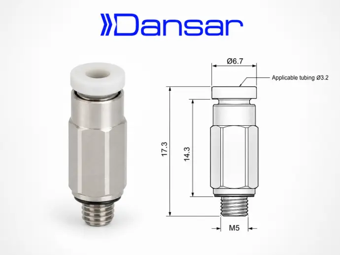 Conexión Rápida Recto Macho 3.2mm O.D. a M5 (Latón + Niquelado Electrolítico)