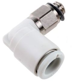 Conexión Rápida Codo Macho 2mm O.D. a M5 (Latón + Niquelado Electrolítico)