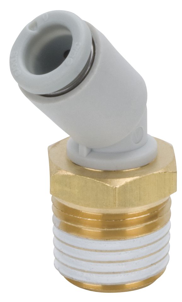 Conexión Rápida Codo 45º Macho 10mm O.D. a 1/2" PT (Latón) c/Sellante de Teflón