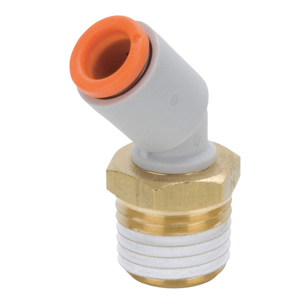 Conexión Rápida Codo 45º Macho 1/8" O.D. a 1/8" NPT (Latón) c/Sellante de Teflón