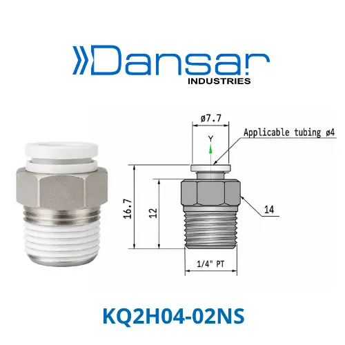 [KQ2H04-02NS] Conexión Rápida Recto Macho 4mm (5/32") O.D. a 1/4" PT (Latón + Niquelado Electrolítico) c/Sellante de Teflón