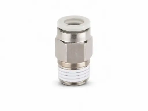 [KQ2H06-01NS] Conexión Rápida Recto Macho 6mm O.D. a 1/8" PT (Latón + Niquelado Electrolítico) c/Sellante de Teflón
