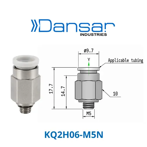 [KQ2H06-M5N] Conexión Rápida Recto Macho 6mm O.D. a M5 (Latón + Niquelado Electrolítico)
