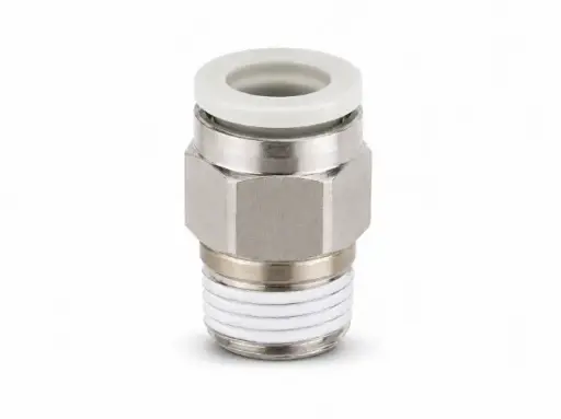 [KQ2H08-01NS] Conexión Rápida Recto Macho 8mm (5/16") O.D. a 1/8" PT (Latón + Niquelado Electrolítico) c/Sellante de Teflón