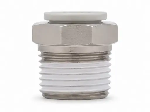 [KQ2H10-04NS] Conexión Rápida Recto Macho 10mm O.D. a 1/2" PT (Latón + Niquelado Electrolítico)