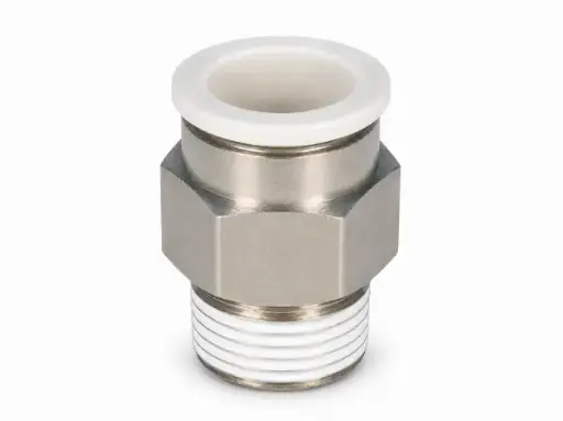 [KQ2H16-03NS] Conexión Rápida Recto Macho 16mm O.D. a 3/8" PT (Latón + Niquelado Electrolítico)