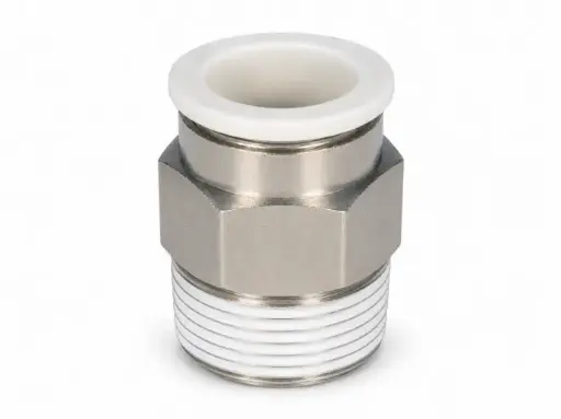 [KQ2H16-04NS] Conexión Rápida Recto Macho 16mm O.D. a 1/2" PT (Latón + Niquelado Electrolítico)