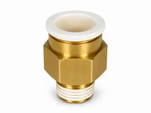 [KQ2H16-02AS] Conexión Rápida Recto Macho 16mm O.D. a 1/4" PT (Latón) c/Sellante de Teflón