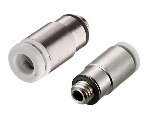 [KQ2S04-M3G] Conexión Rápida Cilíndrica para Llave Hexagonal 4mm (5/32") O.D. a M3 (Acero Inoxidable 303)