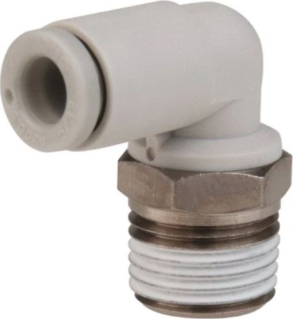 [KQ2L08-G02N] Conexión Rápida Codo Macho 8mm (5/16") O.D. a 1/4" G (Latón + Niquelado Electrolítico)