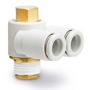 [KQ2Z04-01AS] Conexión Rápida Codo Orientable Doble 4mm (5/32") O.D. a 1/8" NPT Macho